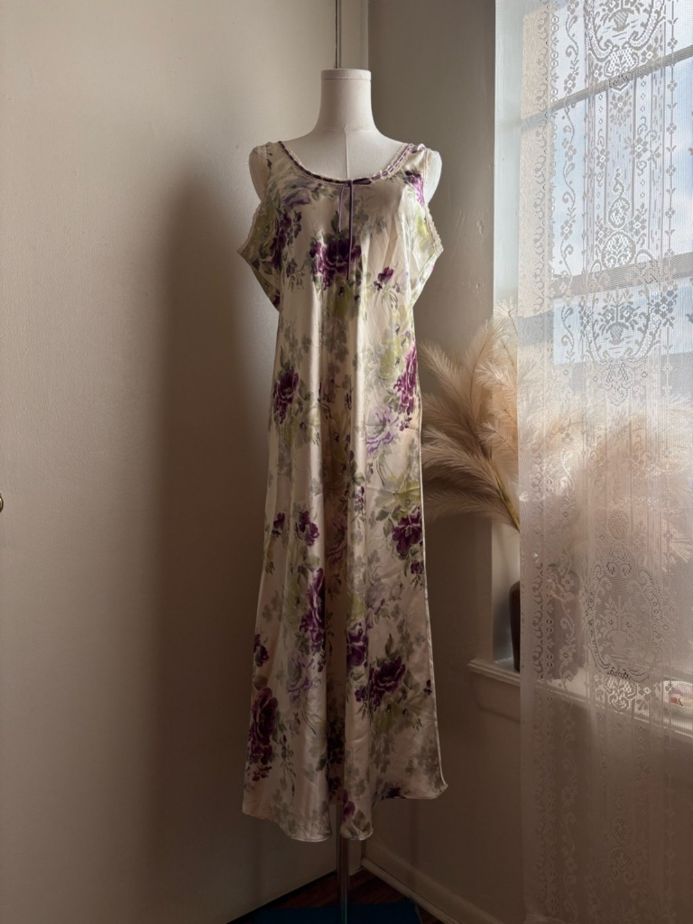 oscar de la renta y2k Neiman marcus floral satin‎ maxi slip dress